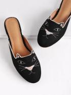 Romwe Cat Embroidery Flat Slippers