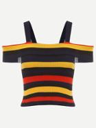 Romwe Multicolor Striped Cold Shoulder Fold Over Ribbed Knit Top