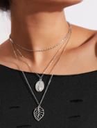 Romwe Hollow Leaf Pendant Layered Chain Necklace
