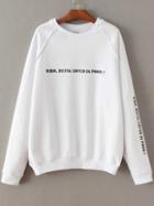 Romwe White Letter Printed Raglan Sleeve Seam Sweatshirt