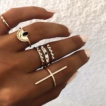 Romwe Bar & Half Round Ring Set 6pcs