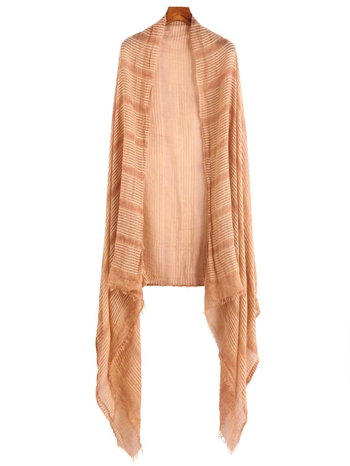 Romwe Apricot Raw Edge Stripe Scarf