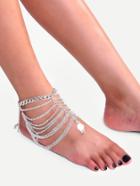 Romwe Silver Coin Charm Layered Foot Chain