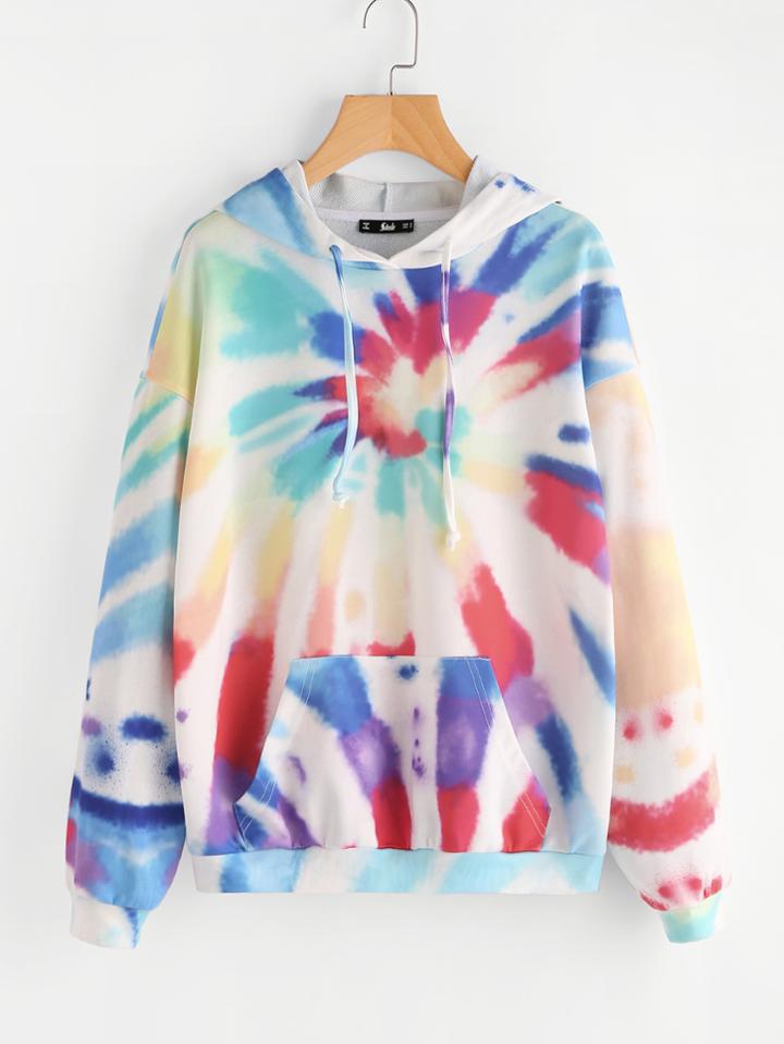 Romwe Pocket Front Tie Dye Hoodie
