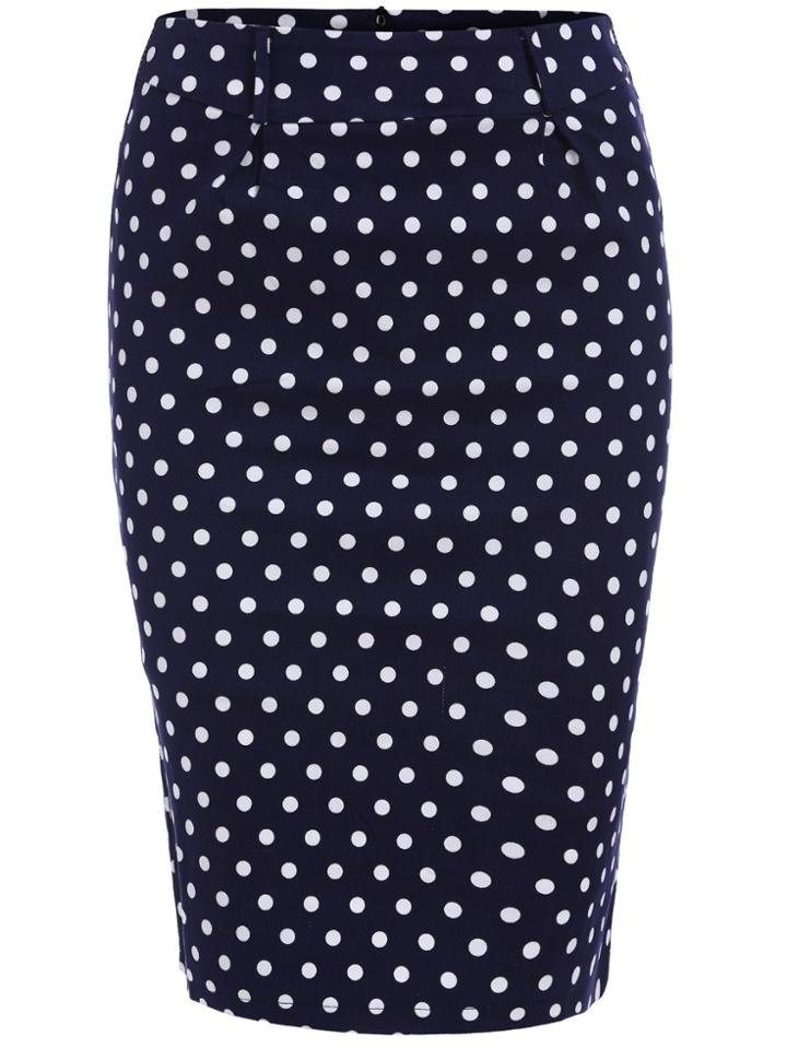 Romwe Polka Dot Slim Blue Skirt