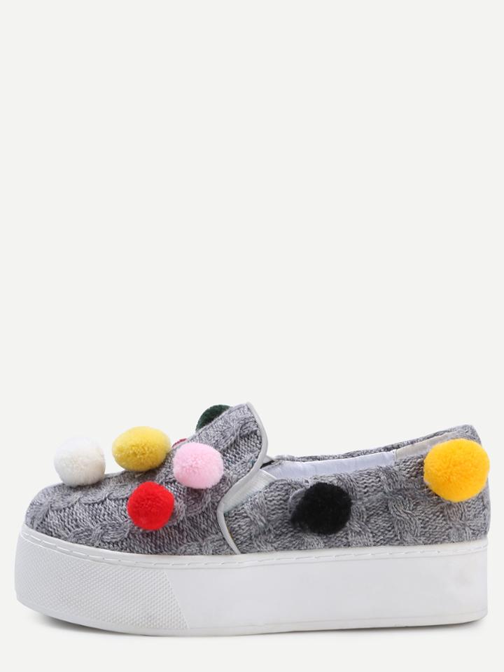 Romwe Grey Knitting Pom Pom Wedges