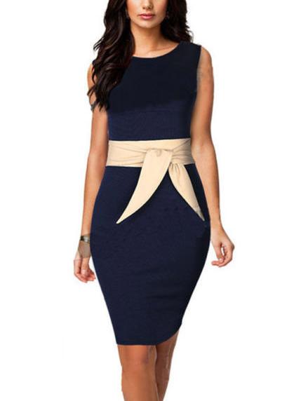Romwe Sleeveless Obi Pencil Dress