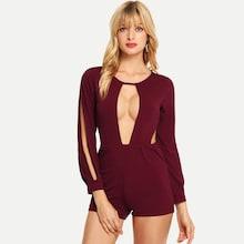 Romwe Deep V Neck Split Sleeve Jumpsuit