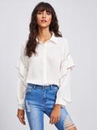 Romwe Contrast Tipping Flounce Trim Crinkle Blouse
