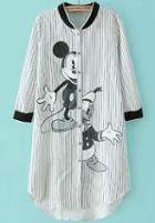 Romwe White Half Sleeve Vertical Stripe Mickey Print Blouse
