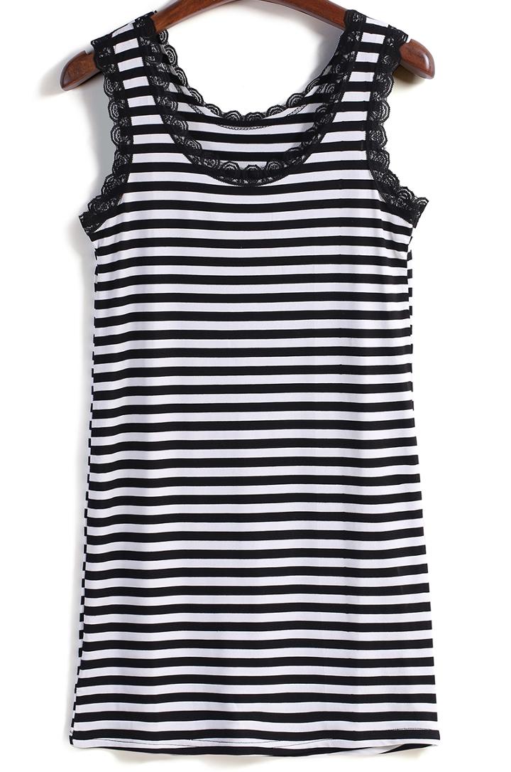 Romwe Lace Embellished Striped Vest