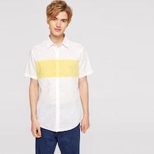 Romwe Guys Two Tone Curved Hem Shirt