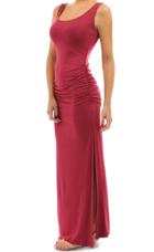 Romwe Scoop Neck Folds Side Split Red Dress