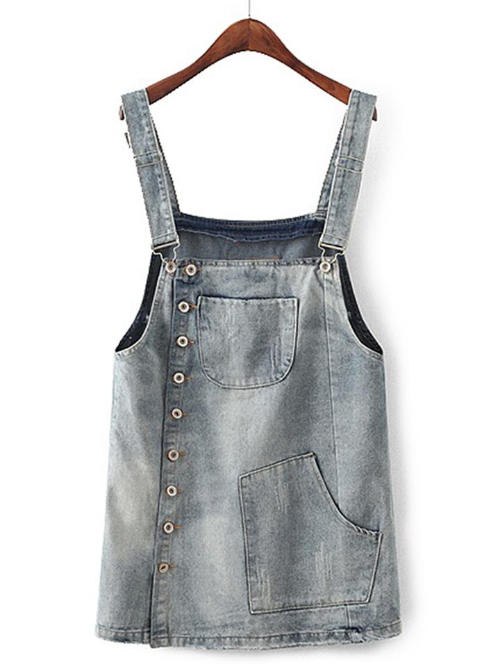 Romwe Bleach Wash Denim Overall Dress