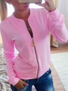 Romwe Round Neck Zipper Pink Jacket