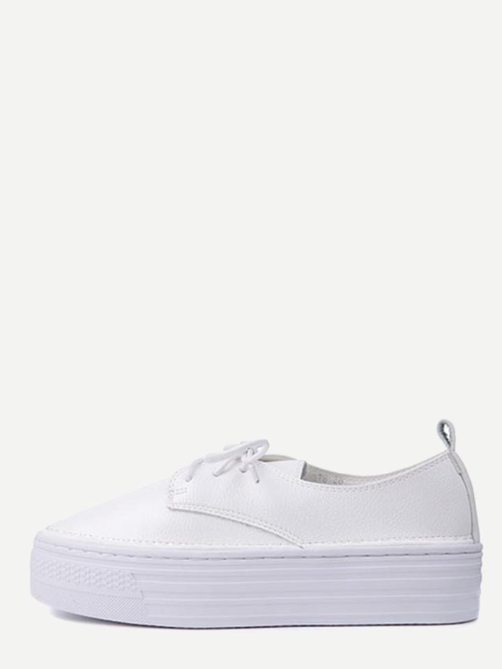 Romwe White Lace Up Pu Rubber Sole Flatform Shoes