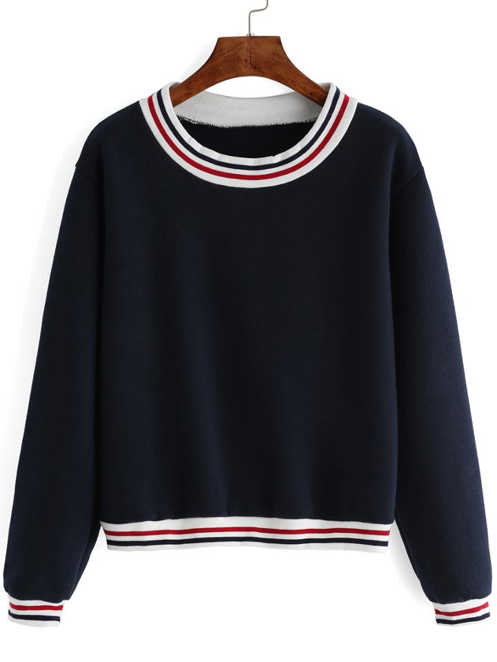 Romwe Striped Thicken Navy Sweatshirt