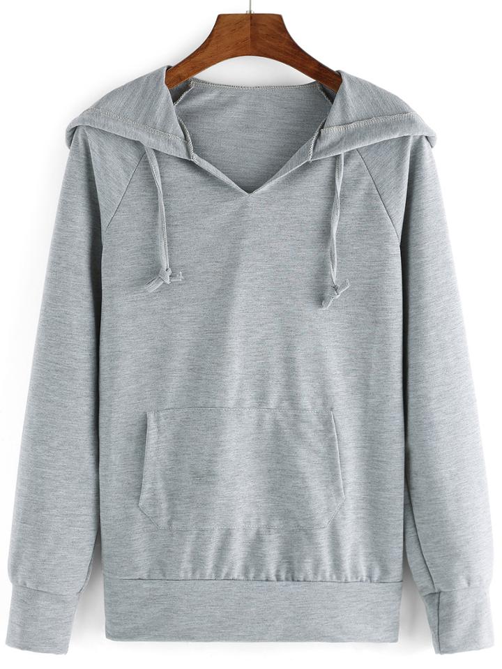 Romwe Hooded Pocket Grey Sweatshirt
