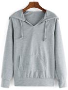 Romwe Hooded Pocket Grey Sweatshirt