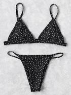 Romwe Polka Dot Print Triangle Bikini Set