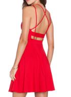 Romwe Criss Cross Backless Pleated Red Dress