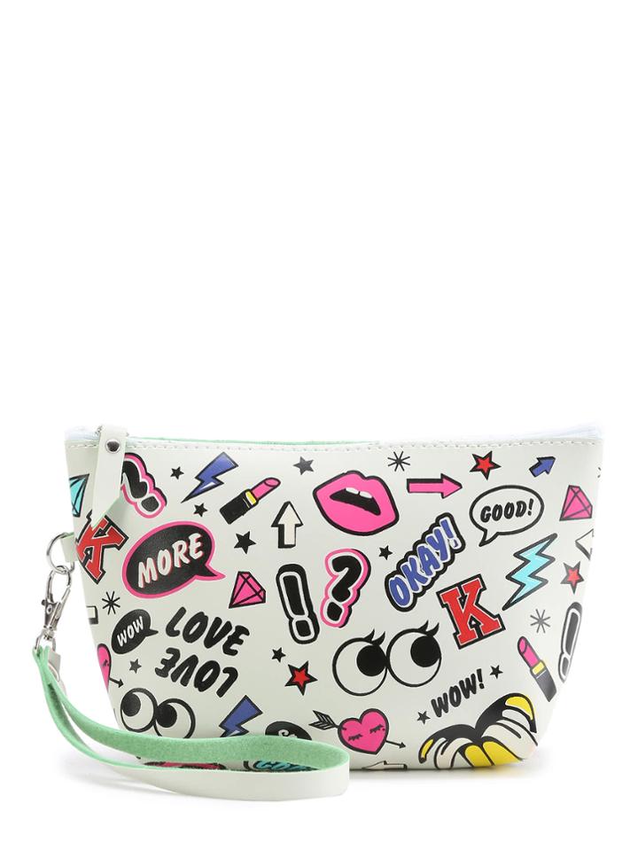 Romwe Mixed Print Makeup Bag With Wristle
