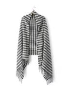 Romwe Black And White Houndstooth Fringe Shawl Scarf