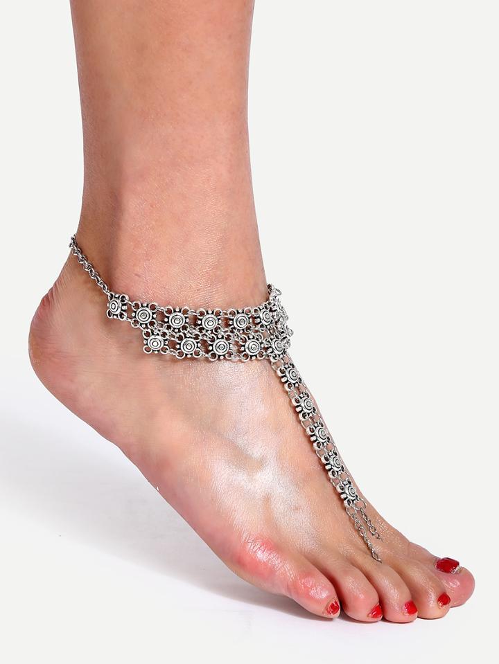 Romwe Silver Parquet Even A Toe Anklet