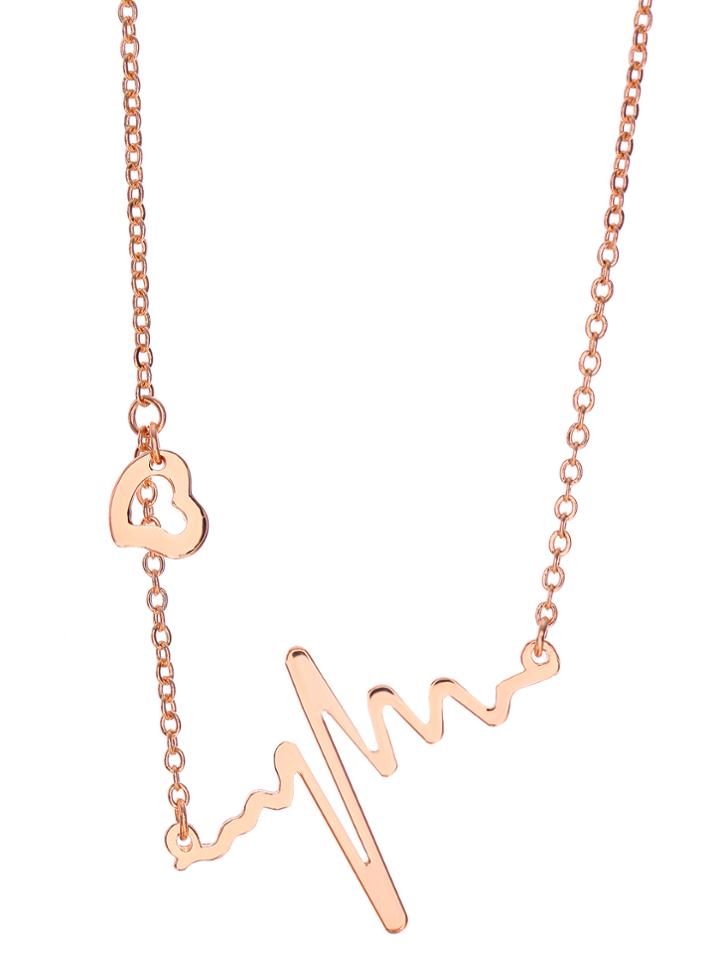 Romwe Rose Gold Plated Waveform Pendant Statement Necklace