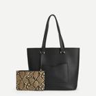 Romwe Pocket Detail Bag With Snakeskin Print Purse
