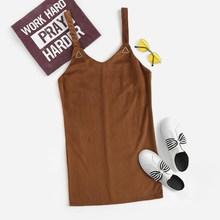 Romwe Geometrical Detail Velvet Pinafore Dress