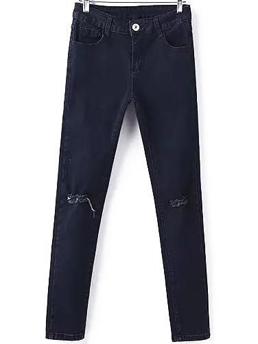 Romwe Women Ripped Denim Slim Pant