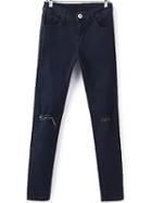 Romwe Women Ripped Denim Slim Pant