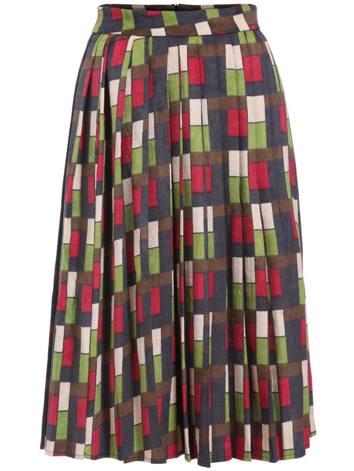 Romwe Zipper Plaid Pleated Skirt