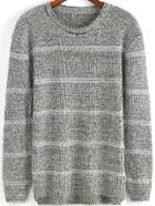 Romwe Round Neck Striped Knit Sweater