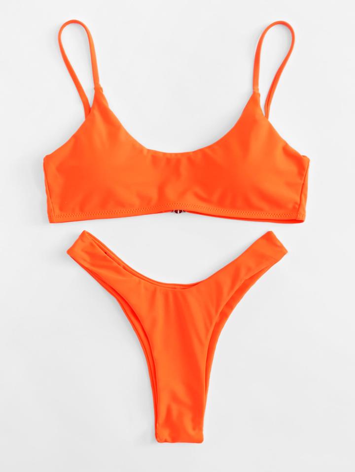 Romwe High Leg Plain Bikini Set