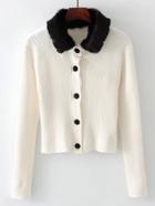Romwe Contrast Faux Fur Ribbed Knit Sweater Coat