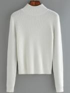 Romwe Women Mock Neck Slim White Sweater
