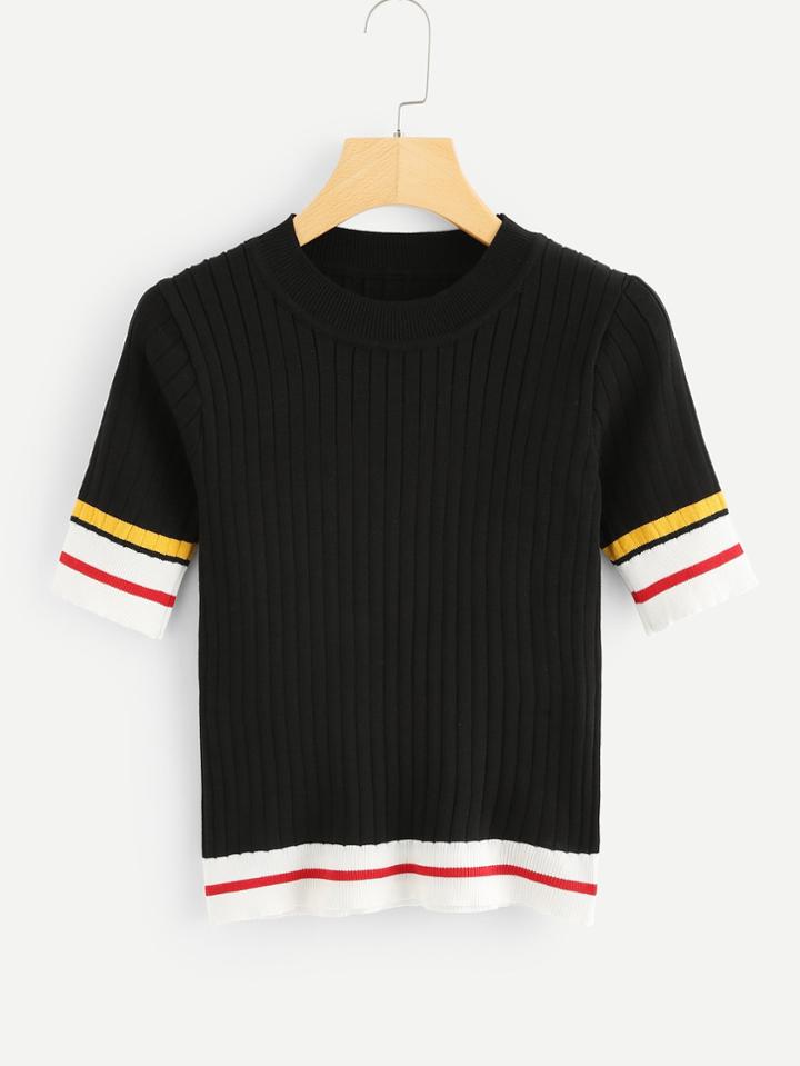 Romwe Contrast Trim Knit Top