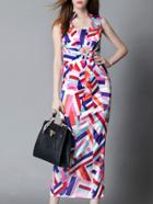Romwe Multicolor Sleeveless Geometric Print Maxi Dress