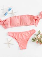 Romwe Bow Tie Off The Shoulder Bikini Set