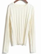 Romwe Vertical Stripe Knit White Sweater