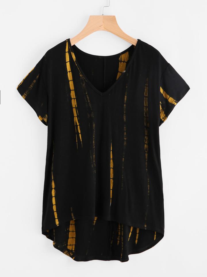 Romwe Tie Dye Dip Hem Tee