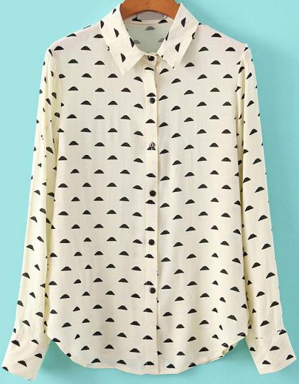 Romwe Clouds Print Lapel Blouse