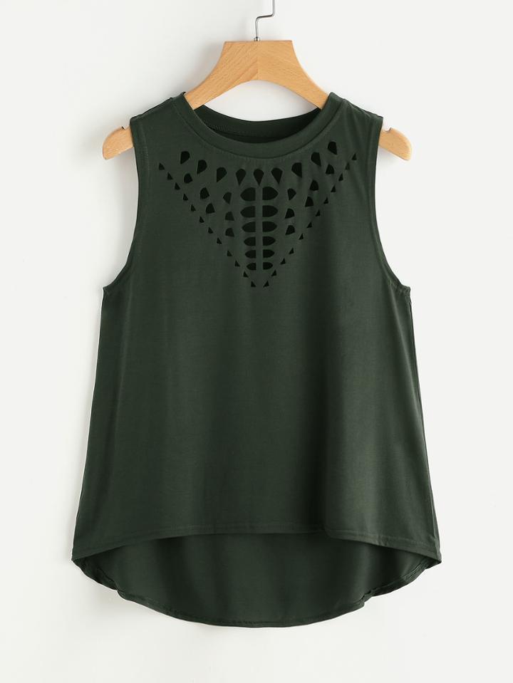 Romwe Laser Cut Dip Hem Tank Top