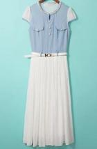 Romwe With Pearl Contrast Denim Pleated Dress