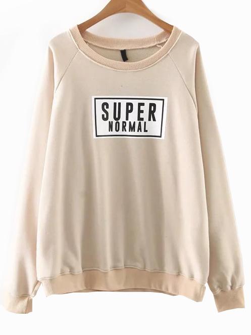 Romwe Khaki Letter Print Raglan Sleeve Sweatshirt