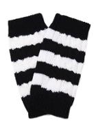 Romwe Black And White Stripe Knit Thermal Long Fingerless Gloves