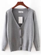 Romwe Grey V Neck Single Breasted Sweater
