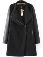 Romwe Contrast Shawl Collar Long Black Coat